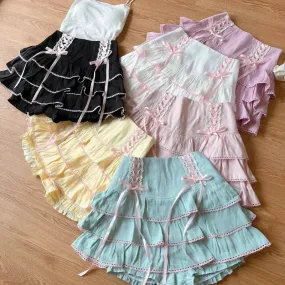 Aiertu - Fruit Cupcake Maid Cafe Pink Skirt Skort  Dark Academia Kawaii Academia Y2K Cottagecore Coquette Fairycore Dollette Princesscore Bottoms