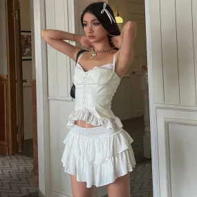 Clarissa Solid Color Vintage Lace Leather Corset Suspender Top