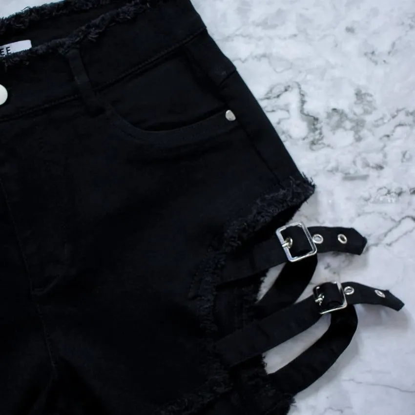 Peppercorn Double Strap Denim Shorts
